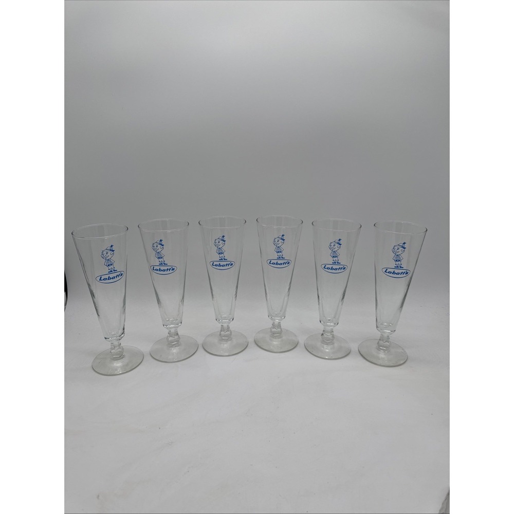 6 Labatt's Blue Mr. Pilsner Glasses Set Vintage Canada Beer Barware Lot‎ 8.5"